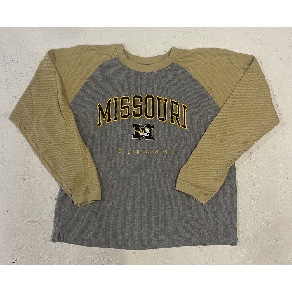Vintage Pro Player Mizzou Missouri Tigers Henley Long Sleeve Shirt Mens M Yellow